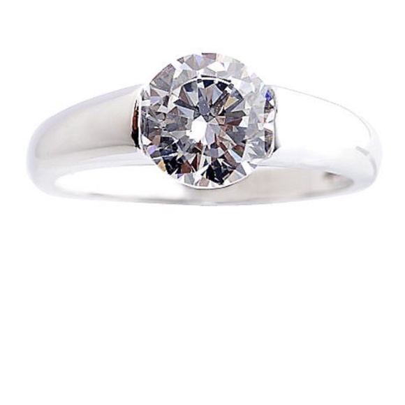 QVC Epiphany Platinum Clad Diamonique Round Tension Set Ring. 0065 - Picture 1 of 4